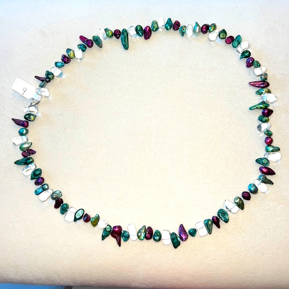 No.9 multicolor mother of Pearl/ crystal long necklace